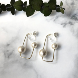 rectangle pearl hoop earring　SV925 2枚目の画像