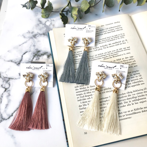 2way Swarovski tassel  earring/pierce 1枚目の画像