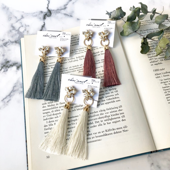 2way Swarovski tassel  earring/pierce 2枚目の画像