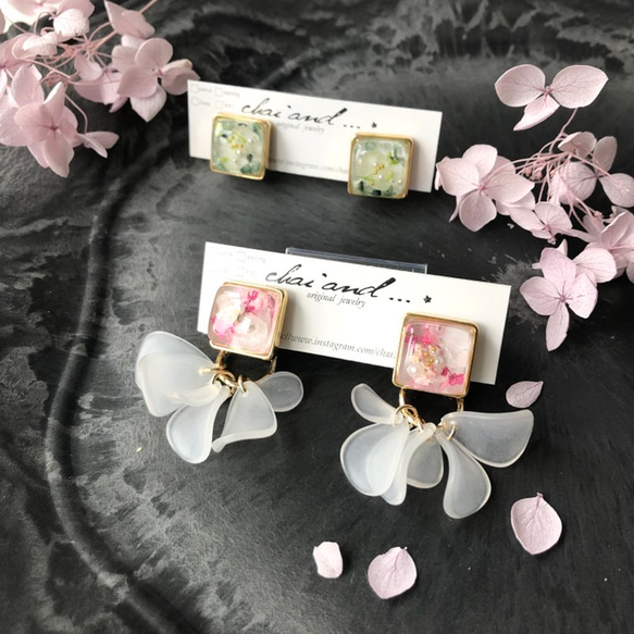 【2way】Botanical petal fringe -pink-　earring/pierce 2枚目の画像