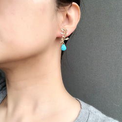 leaf　turquoise　  nonhole pierce/ pierce 6枚目の画像