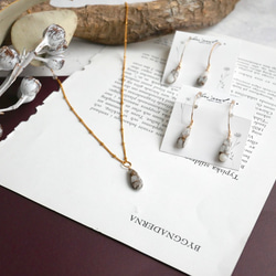 『秋の福袋』 Copper calcite 60㎝ long necklace + pierce/earring 2枚目の画像