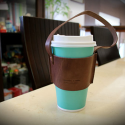 【NS手工皮件】環保飲料提袋, 牛皮杯套, 皮革環保杯提袋, 咖啡提袋, 咖啡杯套 ( 免費打印 ) 第1張的照片