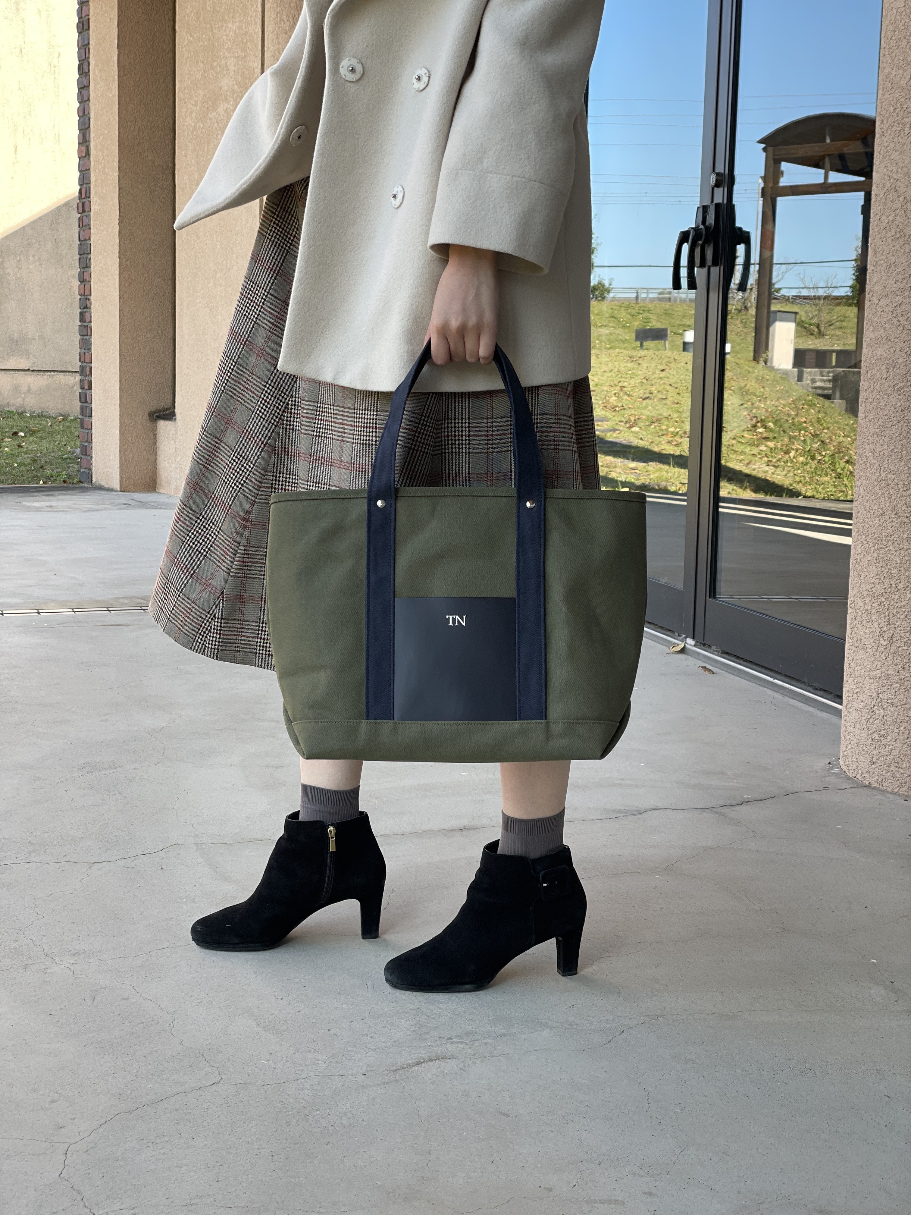 名入れ 帆布×ブッテーロのイニシャルトートバッグ　マザーズバッグ Lサイズ