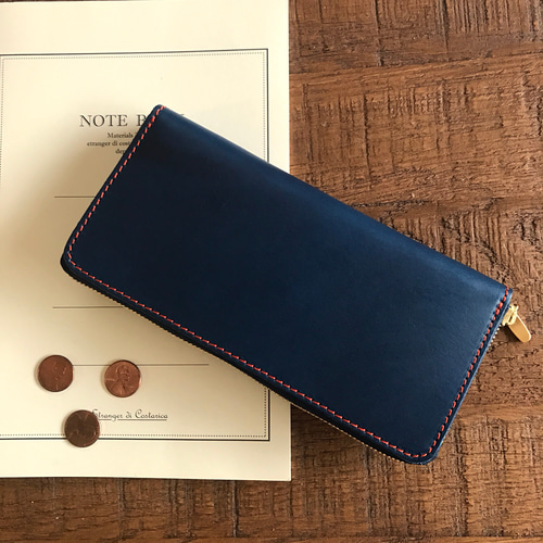 BLUE SINCERE 長財布 メンズ 本革 薄い L字ファスナー 財布
