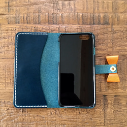 イタリアンレザーブッテーロの手帳型リボンフラップ付きiPhoneケース 手縫いiPhone全機種 2枚目の画像