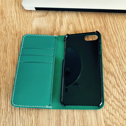 3段カードポケット ドイツ型押しカーフ ワープロラックスのリボン付き手帳型iPhoneケース 2枚目の画像