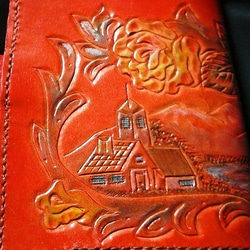 牛革製ノートカバー（カービング、赤系染色）　送料無料 2枚目の画像