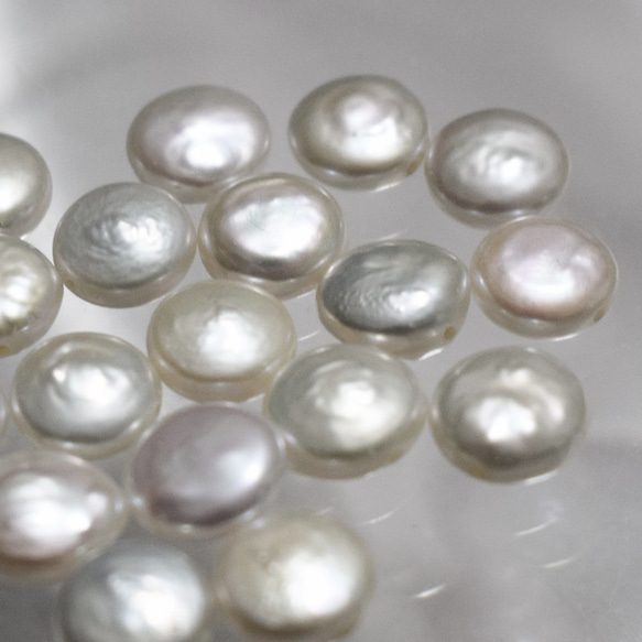 淡水パール バロック コイン 4粒 9~10mm 真珠 パーツ ルース 素材 干渉色 2枚目の画像