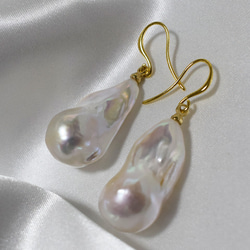 高品質 オイスターパール ピアス 大粒 バロック フレンチフック