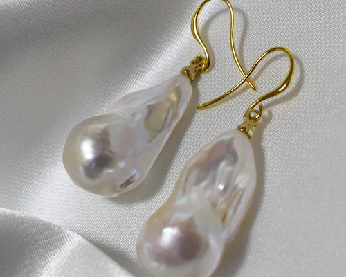 高品質 オイスターパール ピアス 大粒 バロック フレンチフック