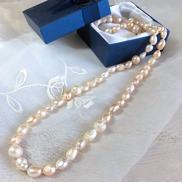 天然パールネックレス15mm-12mm Pearl jewelry 総重量 94