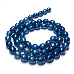 中粒 淡水パール 連 40cm 青染め ライス ブルー 真珠 素材 パーツ 材料 ネックレス 1枚目の画像