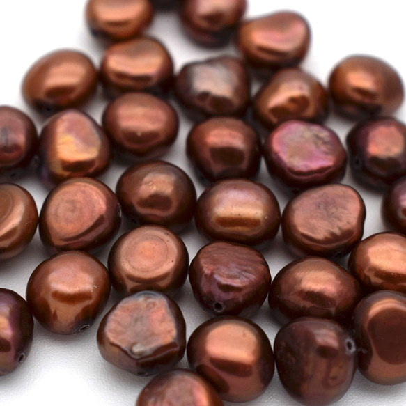 淡水パール チョコレートブラウン 10粒 7.5~8mm*8~8.5mm バロック ボタン パーツ 1枚目の画像