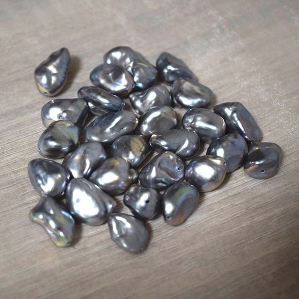 大粒バロック淡水パール 2粒 12~14.5mm*10~12.5mm ケシ真珠 シルバーグレー系 パーツ ルース 素材 5枚目の画像