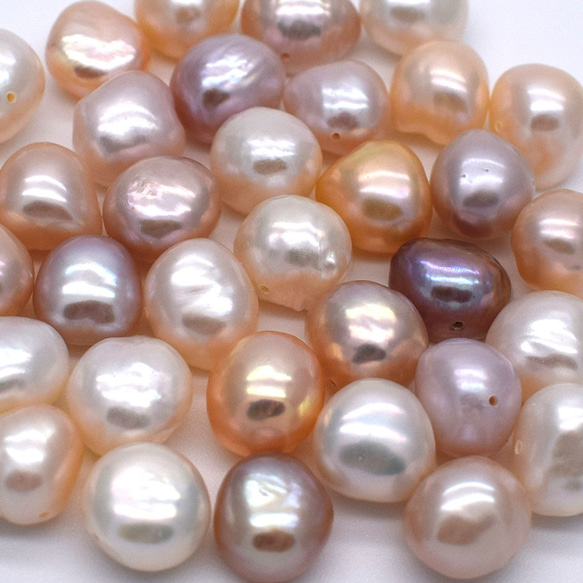 中粒 マルチカラー淡水パール バロック ボタン 本真珠 10粒 7~9mm ナチュラル 素材 パーツ ビーズ 2枚目の画像