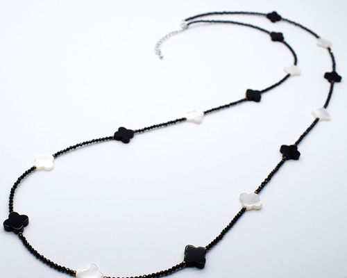 ロングネックレス 白蝶貝 シェル オニキス ブラックスピネル
