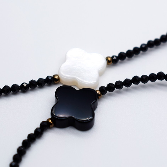 ロングネックレス 白蝶貝 シェル オニキス ブラックスピネル モノトーン アジャスター 送料無料 3枚目の画像