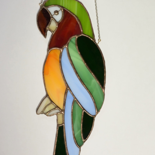 つがい　オウム　ステンドグラス オウムのステンドグラスプリントセット：鮮やかな鳥の絵5枚（デジタル