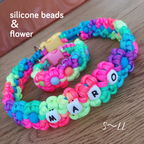 S〜LL【名入れエタニティフラワー首輪】☆パラコード リード