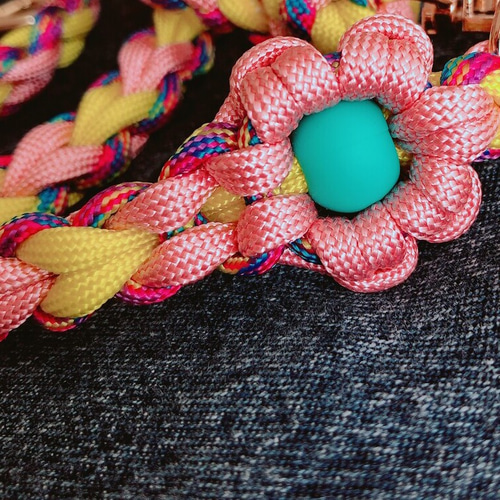 ハートと花のカフェリード】❤︎6本編み❤︎選べるビーズ♡ネーム