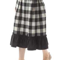 ウールガーゼ　白黒チェック柄ギャザースカート 6枚目の画像