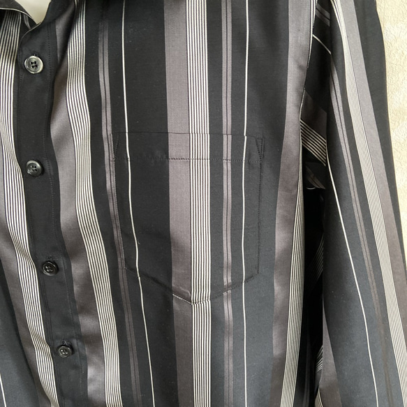 メンズ シルク モノトーン ストライプ 開襟カラー フォーマルシャツ 4枚目の画像