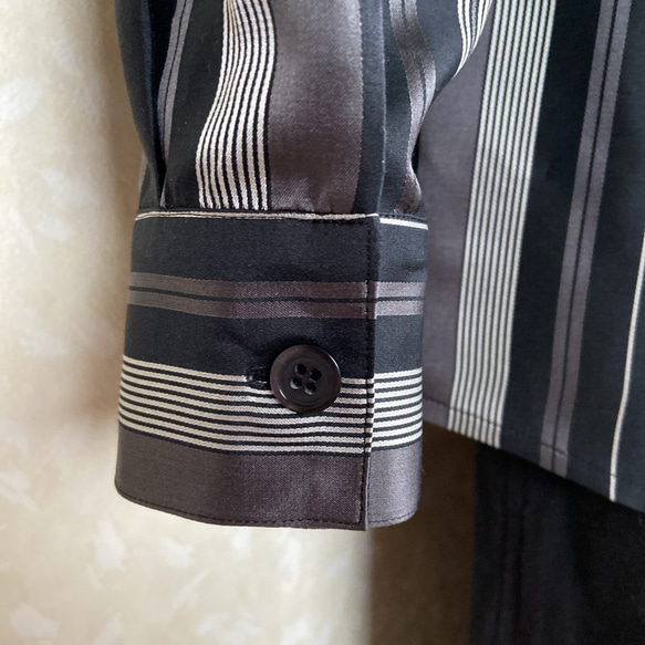 メンズ シルク モノトーン ストライプ 開襟カラー フォーマルシャツ 7枚目の画像