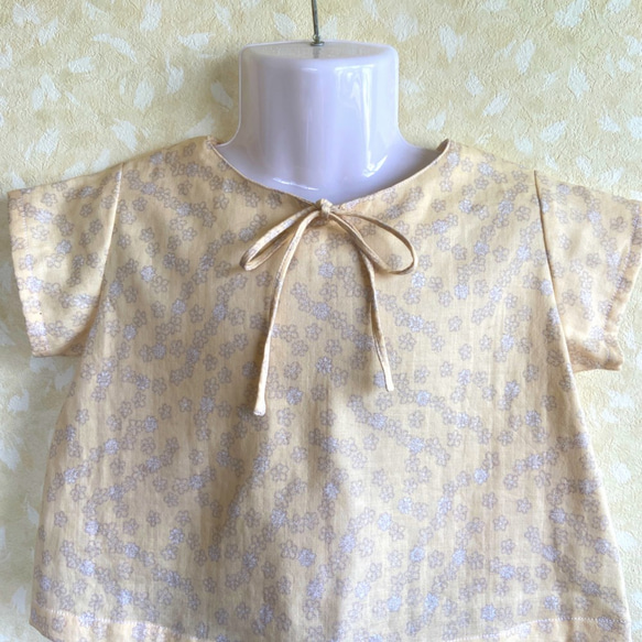 【10%OFF】子供服 夏服 トップス キッズ ダブルガーゼ リボンのシャツ イエロー 80 90 100サイズ 3枚目の画像