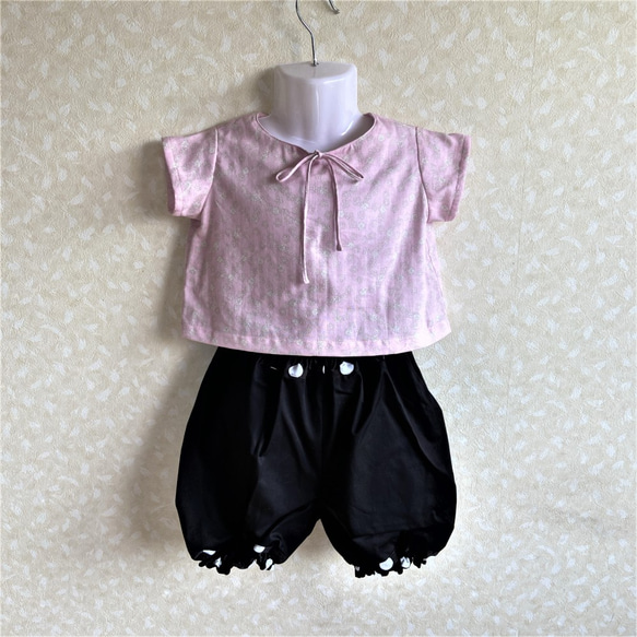 【10%OFF】子供服 夏服 トップス キッズ ダブルガーゼ リボンのシャツ ピンク 80 90 100サイズ 6枚目の画像