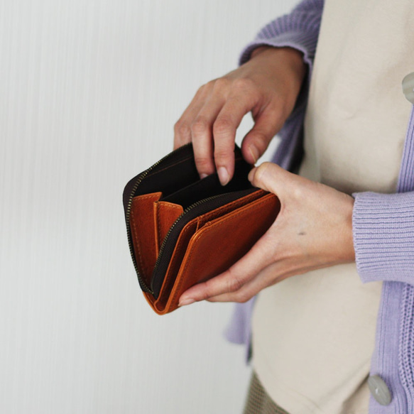 本革 コンパクトウォレット 二つ折り財布 メンズ レディース 小銭入れ W-271 4枚目の画像