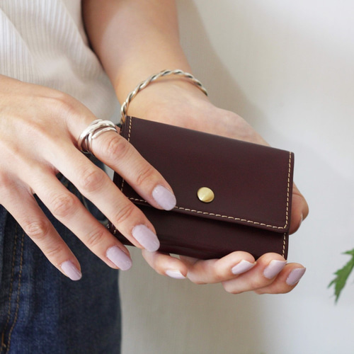 本革 三つ折り財布 ダークブラウン W-063-DB その他ミニ財布