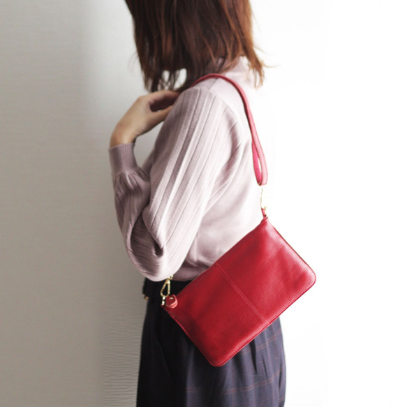 本革 お財布ポシェットスリム お財布ショルダー クラッチバッグ かるいかばん スマホポシェット B-133 2枚目の画像