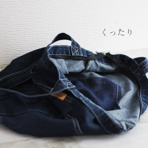 超ビッグデニムトート 革タグ付き マザーズバッグ 通学バッグ