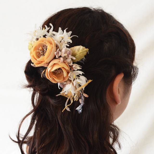 染め花・野ばらの庭・コーム(コサージュピン付)