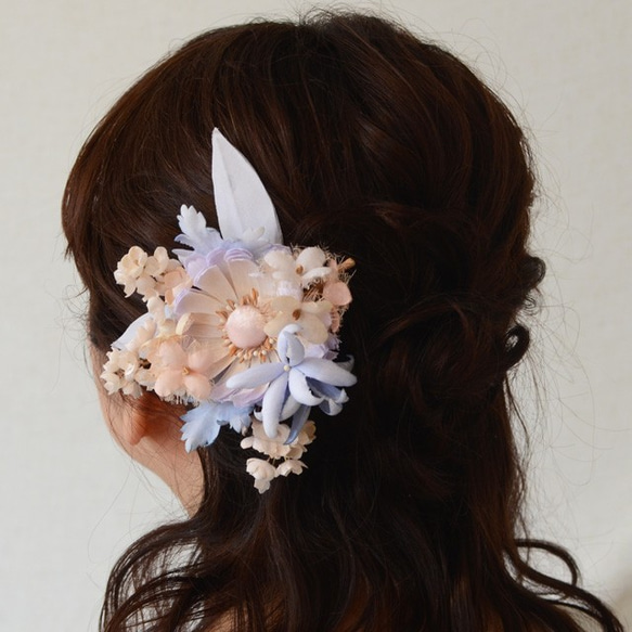 染の草花・パステル花（ラベンダー）ヘアクリップ付コサージュ【受注制作】 5枚目の画像