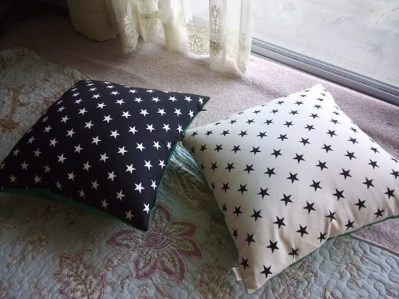 sale!☆セット☆裏面blue☆45×45cm☆星柄生地のクッションカバーセット