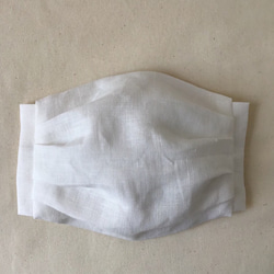 <ポケット付き>国産リネン地のプリーツマスク・ホワイト 1枚目の画像
