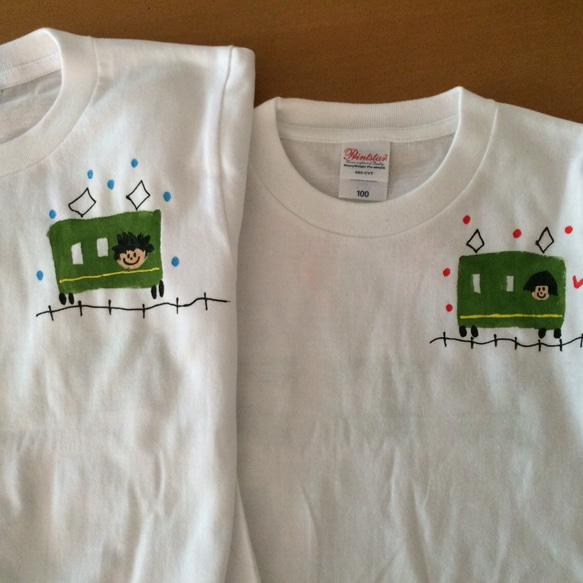 受注制作　電車つながる手描きTシャツ(2枚セット) 3枚目の画像