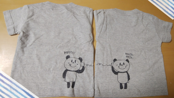（受注制作)パンダちゃんと繋がるHello！もしもしTシャツ・2枚セット 2枚目の画像