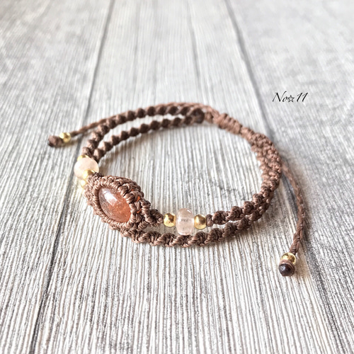 小さなサンストーンの2連マクラメブレスレット ブレスレット No☆11