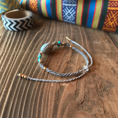 499マクラメ一粒ブレスレット：ラリマー 499マクラメ一粒ブレスレット