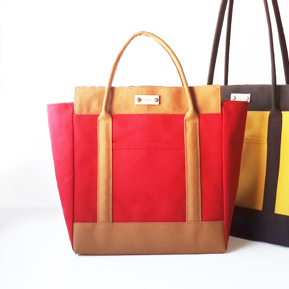 【選べる色＆持ち手長さ】Lサイズ・バイカラートートバッグ(キャメルタイプ・27色) 1枚目の画像