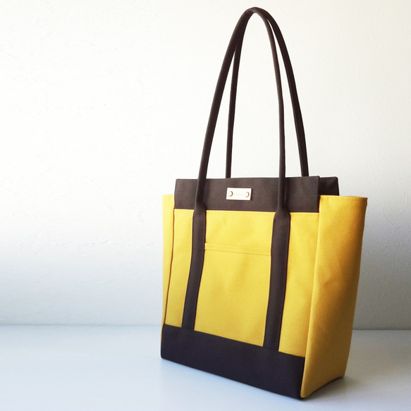【選べる色＆持ち手長さ】Lサイズ・バイカラートートバッグ(Dブラウンタイプ・27色) 3枚目の画像