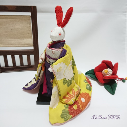 古布 縮緬細工 月見 うさぎ 人形 ハンドメイド