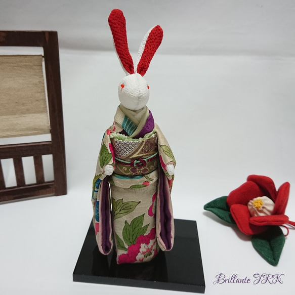 古布 縮緬細工 月見 うさぎ 人形 ハンドメイド