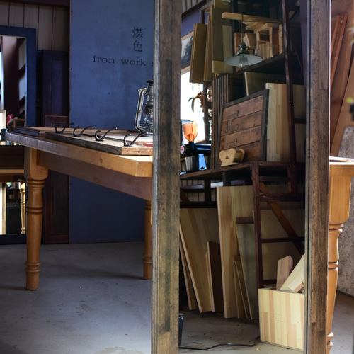 サイズオーダーできる 姿見 ダークブラウンエイジング塗装 約133