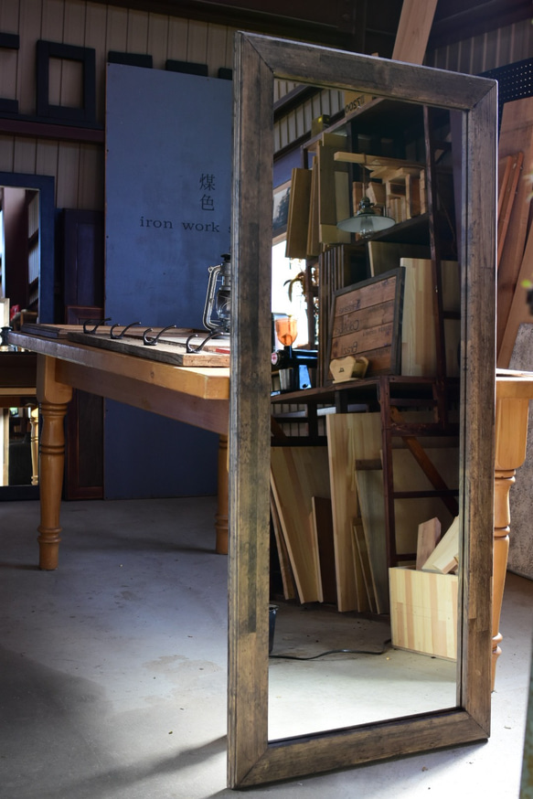 まるアンティークダークブラウン姿見　鏡 まるアンティークダークブラウン姿見 鏡 まるアンティークダーク