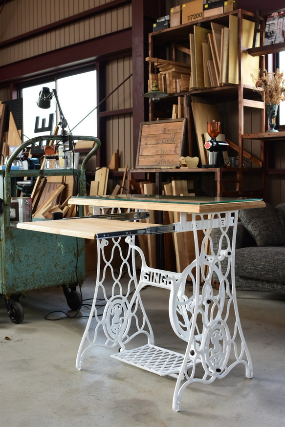 メンテナンス済み】希少 アメリカ製 SINGER社製 ミシンテーブル デスク