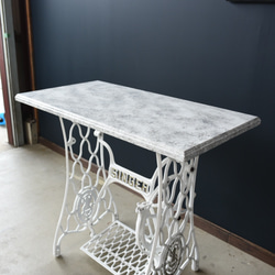 white & gray エイジング塗装 アンティークミシンテーブル 85×45